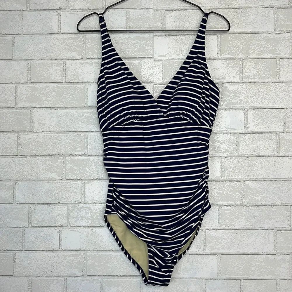 Garnet Hill Stripe Signature Surplice One Piece Swimsuit Maillot 8